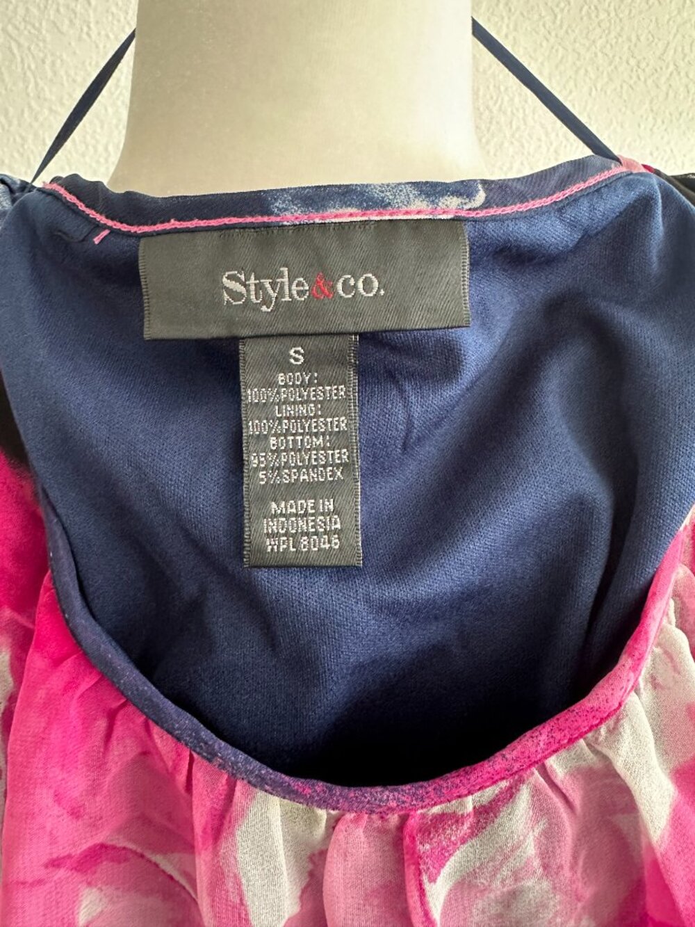 Style & Co Floral Chiffon Overlay Blouse Size Small Pink Navy Layered Top - Picture 6 of 6
